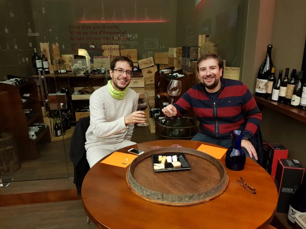 Eduard and Julio Lloret with wine at ICIQ